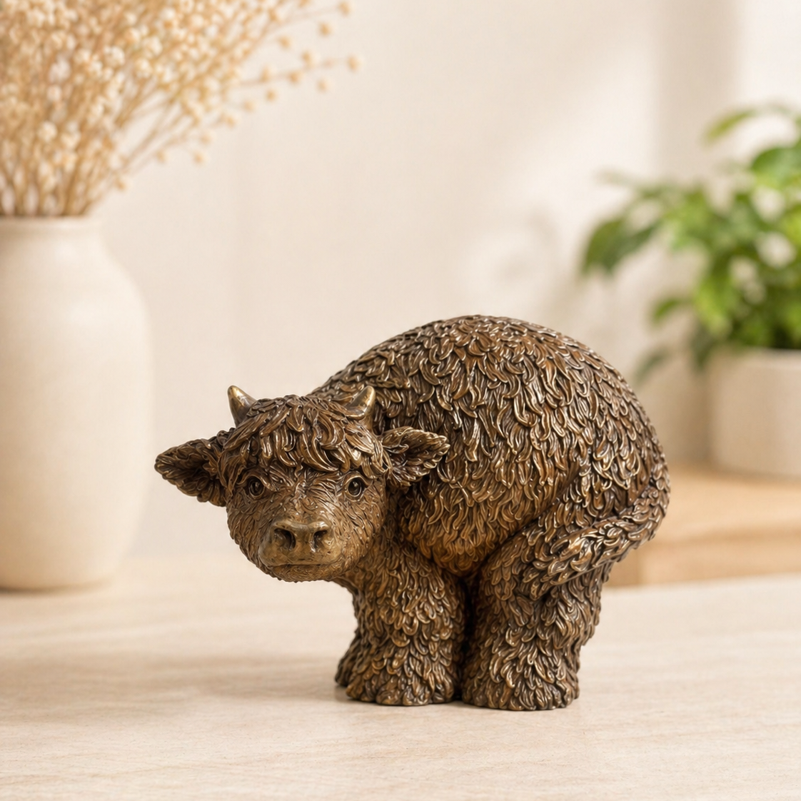 Sculpture of a young highland cow