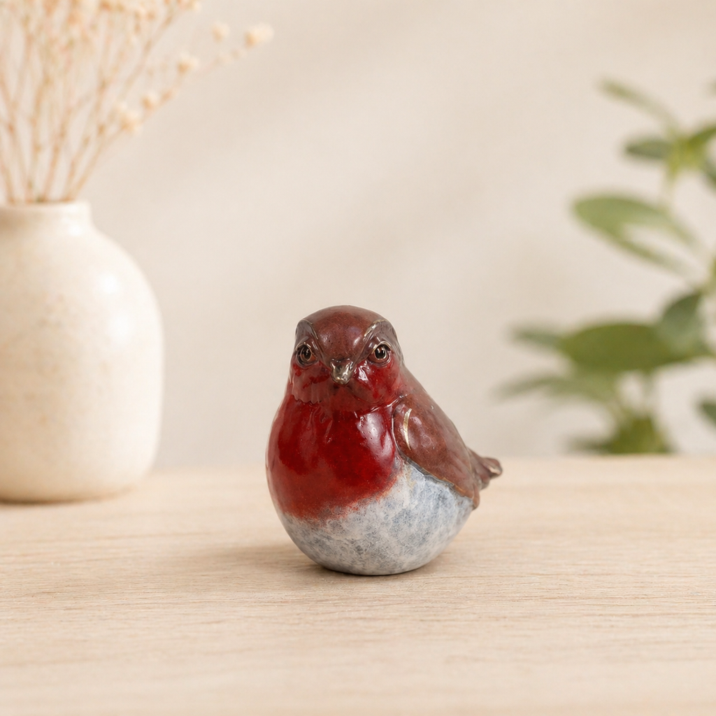 Bronze sculpture of a robin 